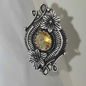NWT Handmade Amber Citrine Cocktail Ring Marked 925 Silver November Birthstone